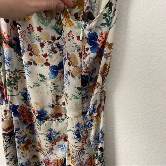 Zara Basic White & Multicolor Floral Satin Spaghetti Strap Midi Slip Dress - Picture 8 of 14